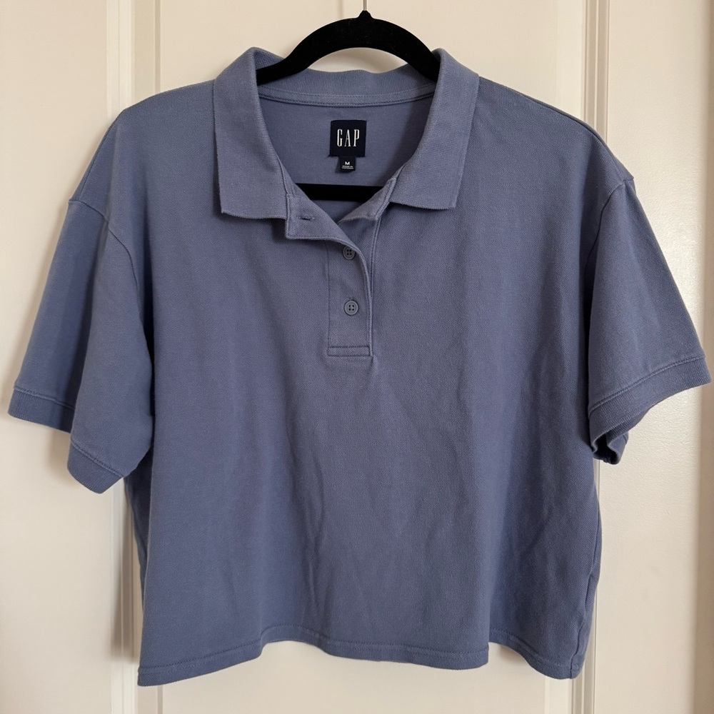 GAP Slate Blue Cropped Polo Shirt, M